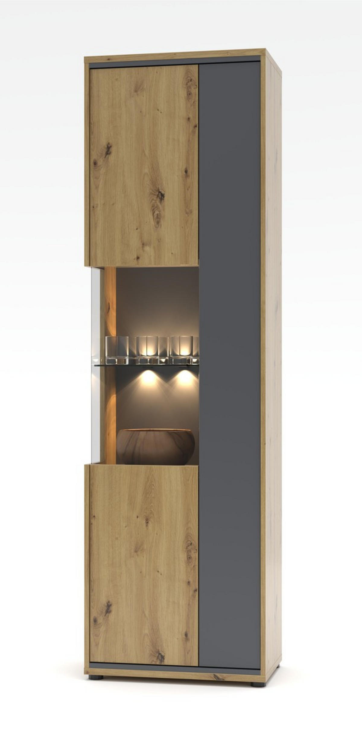 WOHNWAND 2-teilig  in Graphitfarben, Eiche Artisan 310/205/49 cm  - Graphitfarben/Schwarz, Design, Glas/Holzwerkstoff (310/205/49cm) - Livetastic