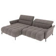ECKSOFA Taupe Flachgewebe Rücken echt, Kopfteilverstellung, Sitztiefenverstellung  - Taupe/Schwarz, KONVENTIONELL, Textil/Metall (175/272cm) - Carryhome