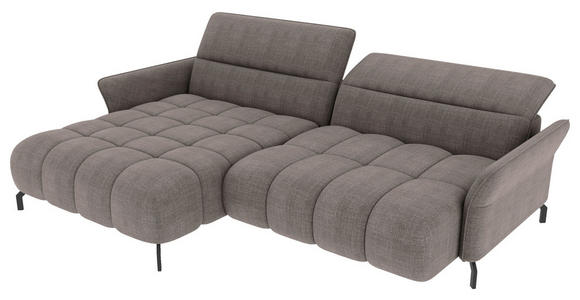 ECKSOFA Taupe Flachgewebe Rücken echt, Kopfteilverstellung, Sitztiefenverstellung  - Taupe/Schwarz, KONVENTIONELL, Textil/Metall (175/272cm) - Carryhome