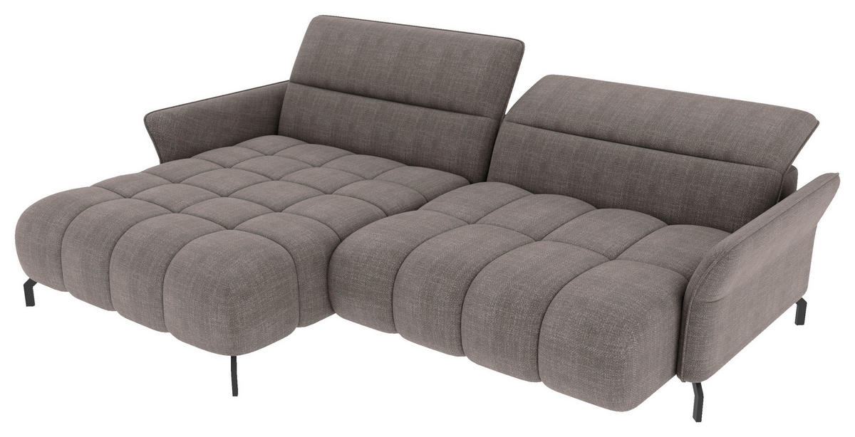 ECKSOFA Taupe Flachgewebe Rücken echt, Kopfteilverstellung, Sitztiefenverstellung  - Taupe/Schwarz, KONVENTIONELL, Textil/Metall (175/272cm) - Carryhome