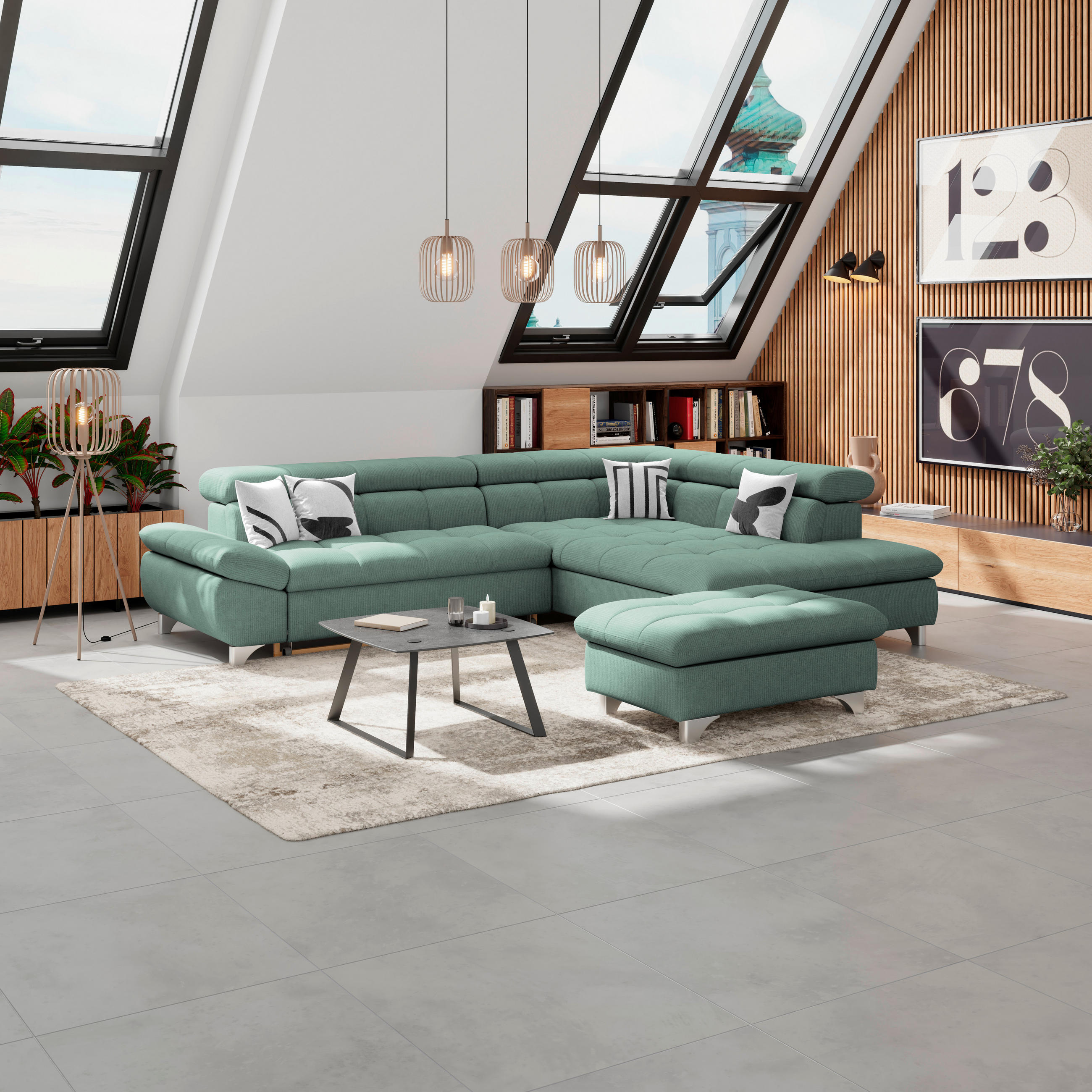 Thumbnail - Livetastic Hocker, Dunkelgrün, Textil, quadratisch, 108x46x108 cm, Stoffauswahl, Wohnzimmer, Hocker, Sitzhocker