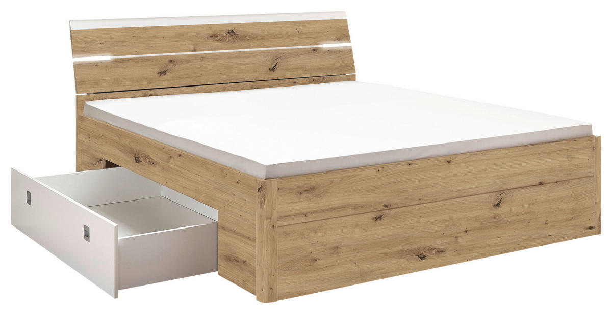 STAURAUMBETT 180/200 cm,  in Weiß, Eiche Artisan,  - Weiß/Eiche Artisan, KONVENTIONELL, Holzwerkstoff/Kunststoff (180/200cm) - MID.YOU