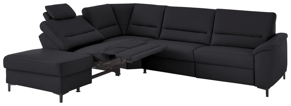 ECKSOFA  in Echtleder Schwarz  249/290 cm  - Schwarz, KONVENTIONELL, Leder/Metall (249/290cm) - Beldomo Premium