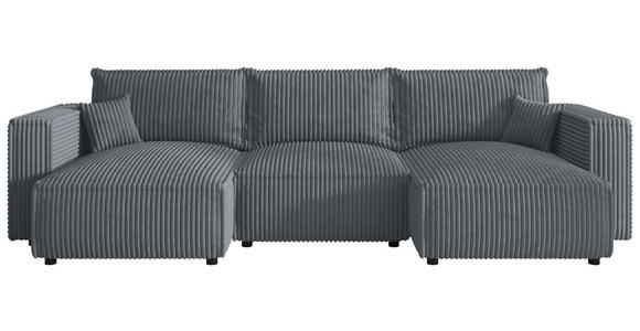 WOHNLANDSCHAFT Grau Cord  - Schwarz/Grau, MODERN, Kunststoff/Textil (153/350/153cm) - Xora