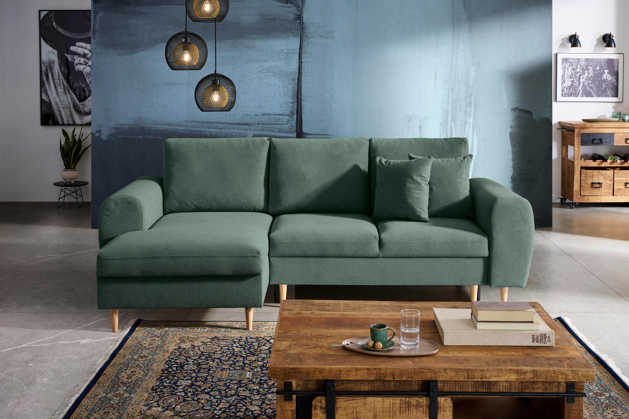 ECKSOFA in Webstoff Grün  - Naturfarben/Grün, Konventionell, Holz/Textil (145/250cm) - MID.YOU