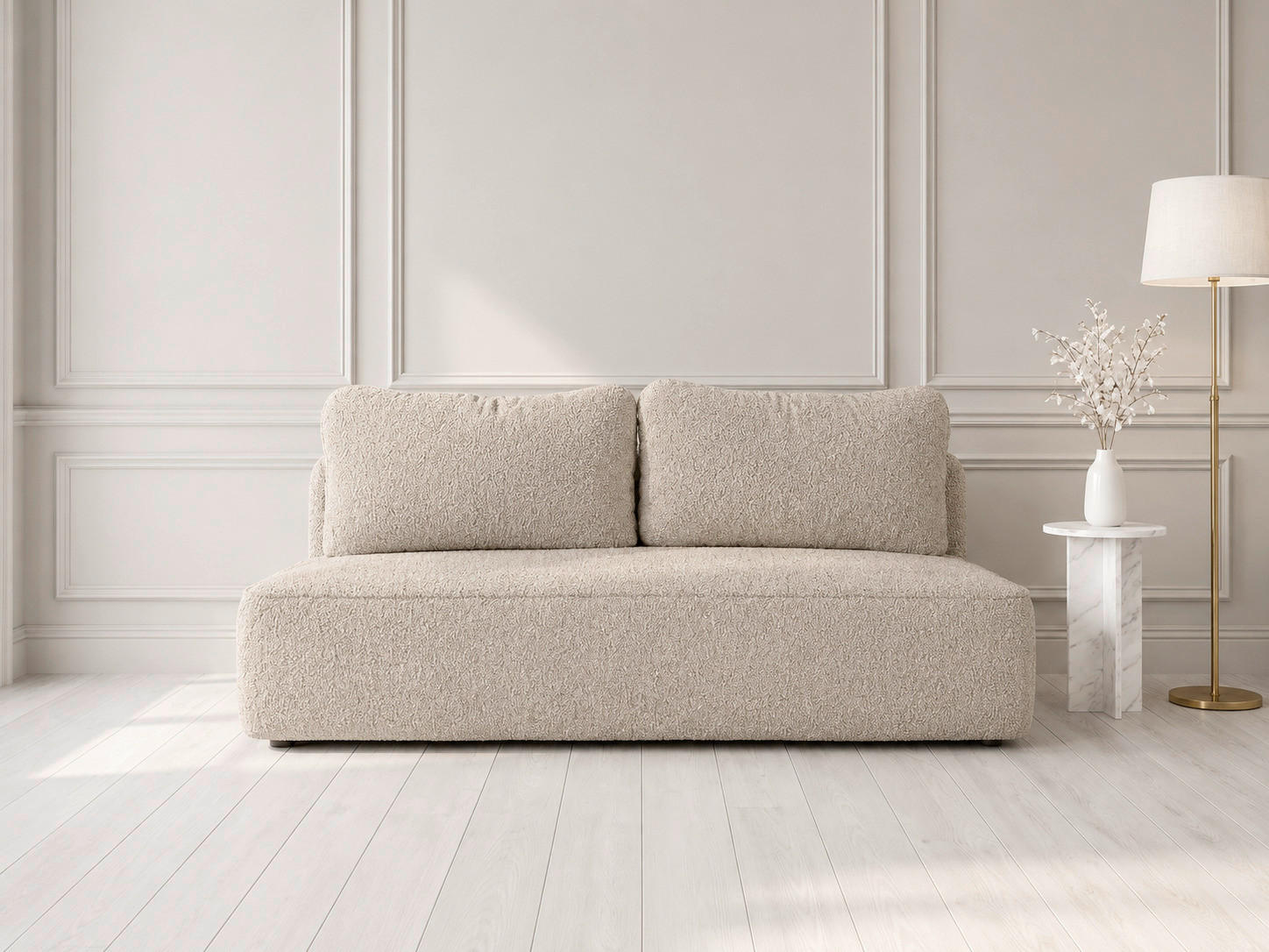 SCHLAFSOFA FREDO Bouclé Beige  inkl.  - Beige/Schwarz, Design, Kunststoff/Textil (212/93/100cm) - MID.YOU