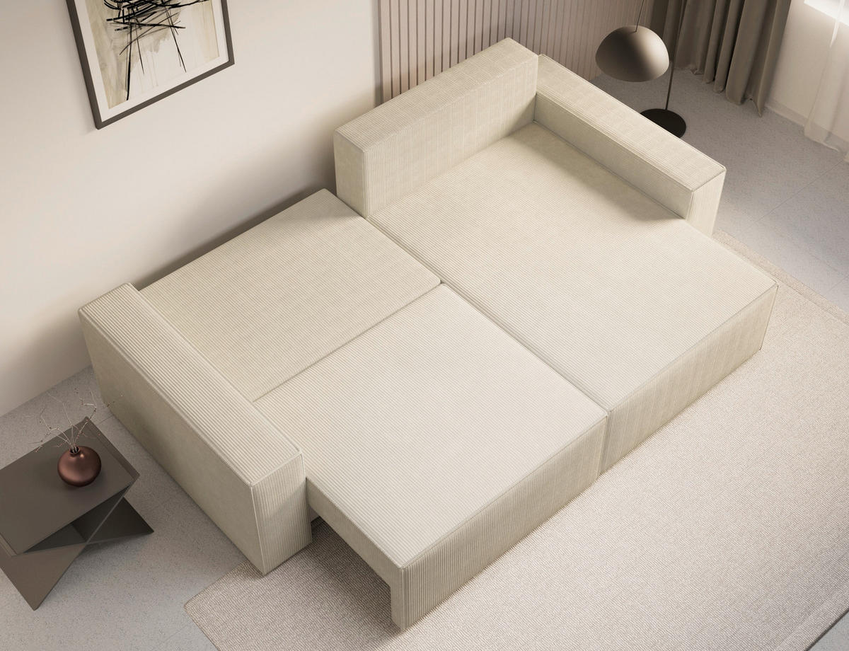 ECKSOFA BRAZIL MINI L Beige Schlaffunktion, Rücken echt  - Beige/Schwarz, Design, Kunststoff/Textil (248/162cm) - MID.YOU