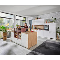 BUCĂTĂRIE FĂRĂ ELECTROCASNICE  - alb/culoare lemn stejar, Konventionell, metal/material pe bază de lemn (300cm) - Welnova