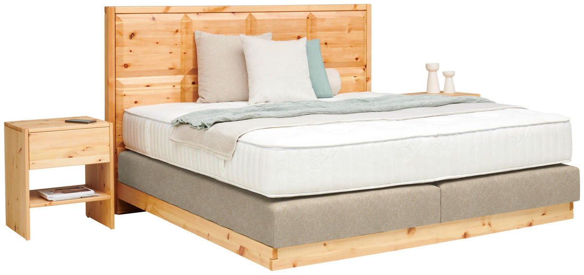 BOXSPRINGBETT 180/200 cm  Zirbelkieferfarben, Beige  - Zirbelkieferfarben/Beige, Natur, Holz/Textil (180/200cm) - Valnatura