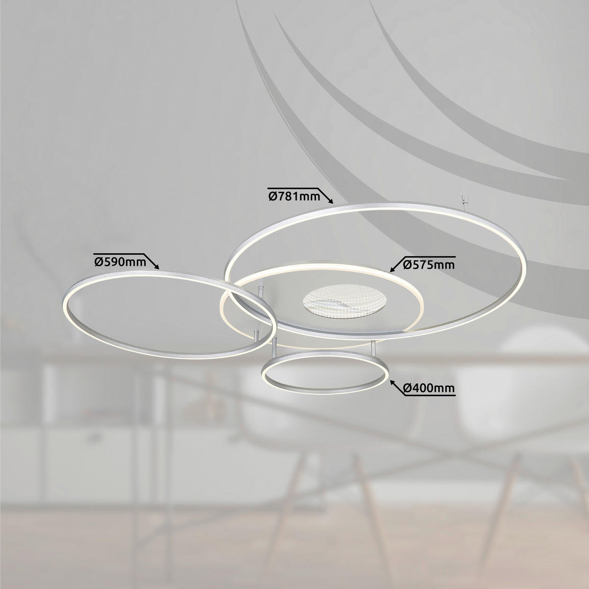 LED-DECKENLEUCHTE 126,4/105,3/13 cm   - Silberfarben/Weiß, Design, Kunststoff/Metall (126,4/105,3/13cm) - Globo