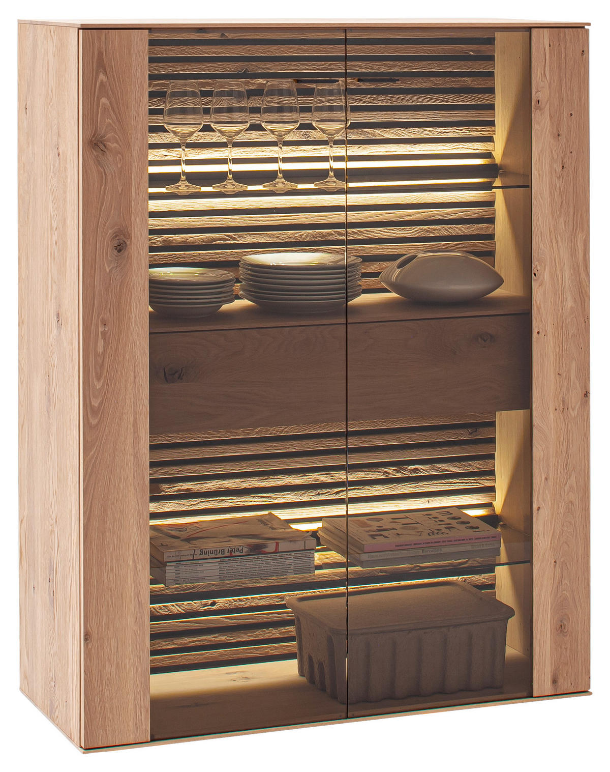 HIGHBOARD Eichefarben  106/138/44 cm  - Eichefarben/Anthrazit, Design, Glas/Holz (106/138/44cm) - Schöner Wohnen