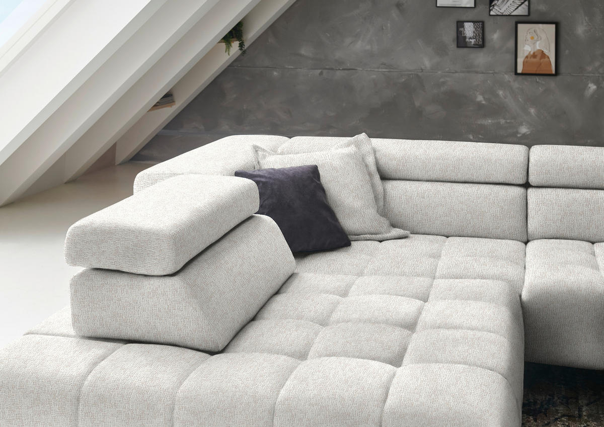 ECKSOFA in Chenille Beige  - Beige/Schwarz, Design, Textil/Metall (222/323cm) - Beldomo Style