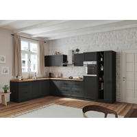 ECKKÜCHE 240/360 cm  in Grau, Eiche Wotan  - Eiche Wotan/Schwarz, LIFESTYLE, Holzwerkstoff/Metall (240/360cm) - Held