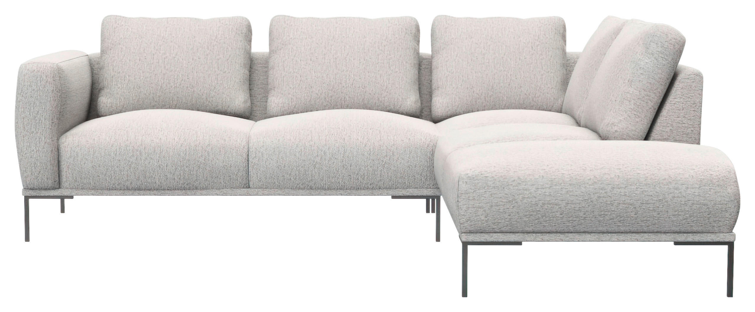 ECKSOFA Hellgrau Webstoff, Flachgewebe  - Hellgrau/Schwarz, Design, Textil/Metall (252/206cm) - Livetastic