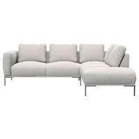 ECKSOFA Hellgrau Webstoff, Flachgewebe  - Hellgrau/Schwarz, Design, Textil/Metall (252/206cm) - Livetastic