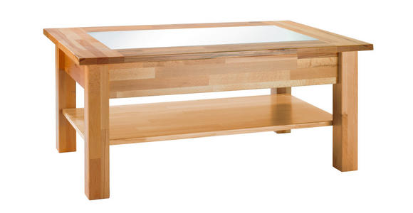 COUCHTISCH Kernbuche vollmassiv Milchglas 110/70/45 cm rechteckig Buchefarben  - Buchefarben, Design, Glas/Holz (110/70/45cm) - Linea Natura