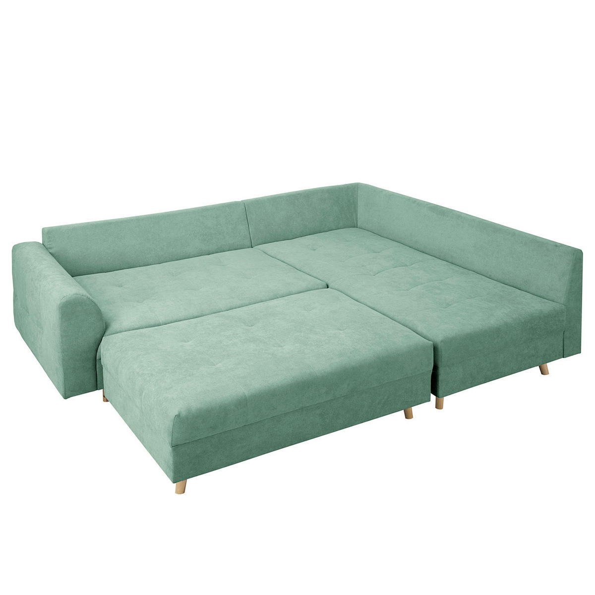 ECKSOFA inkl. Hocker Ariella in Mikrofaser Mintgrün  161/231 cm  - Naturfarben/Mintgrün, Design, Holz/Textil (161/231cm) - Livetastic