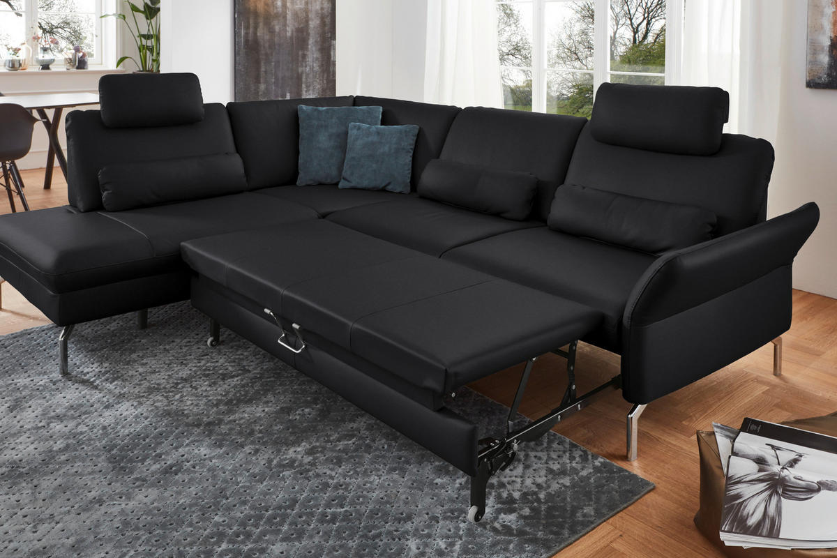 ECKSOFA in Echtleder Anthrazit  220/284 cm  - Anthrazit/Alufarben, KONVENTIONELL, Leder/Metall (220/284cm) - Beldomo Premium