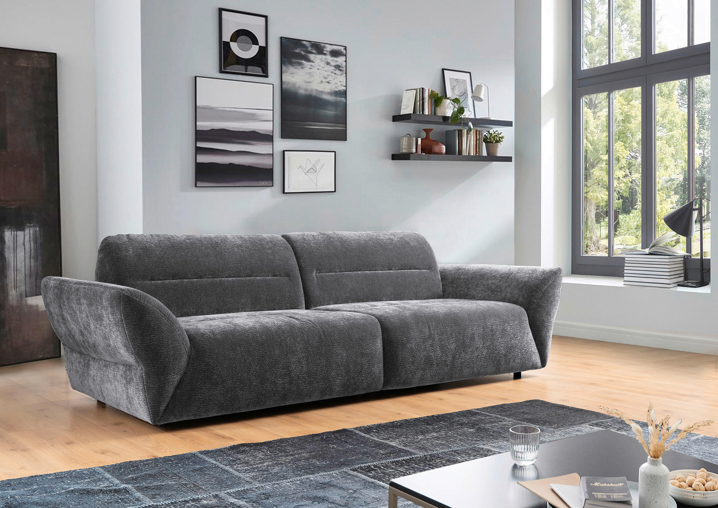 BIGSOFA Chenille Grau  - Schwarz/Grau, KONVENTIONELL, Kunststoff/Textil (300/91/116cm) - Cantus