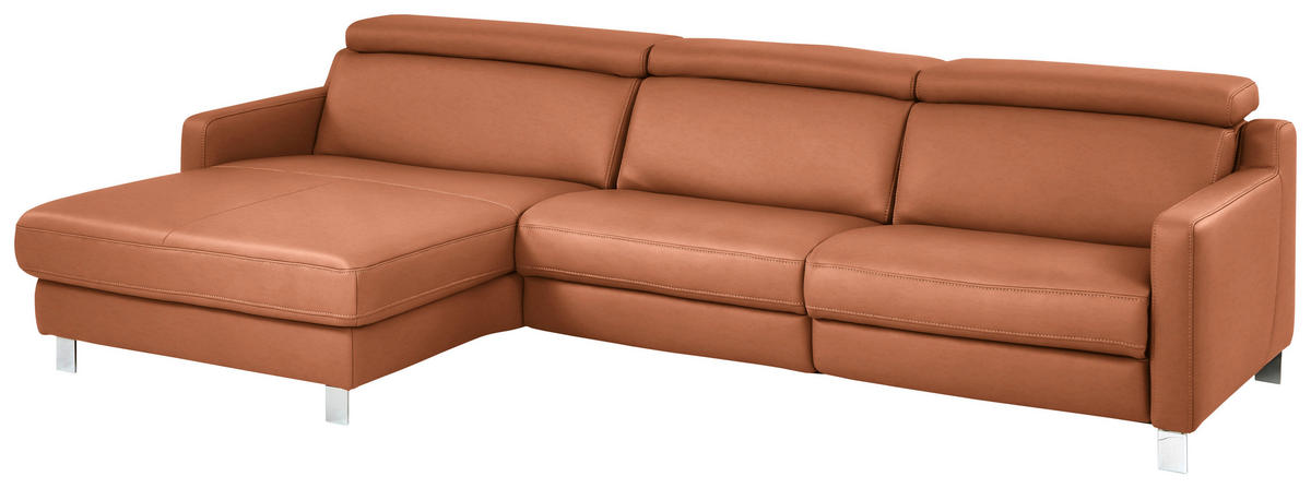 ECKSOFA in Echtleder Cognac  - Chromfarben/Cognac, Design, Leder/Metall (176/291cm) - Valdera