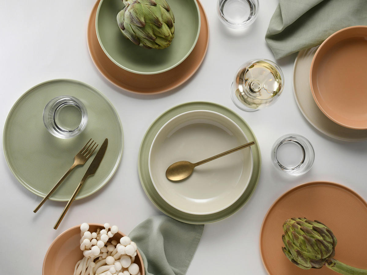 TAFELSERVICE Session Romance 12-teilig  - Salbeigrün/Creme, Basics, Keramik - Creatable