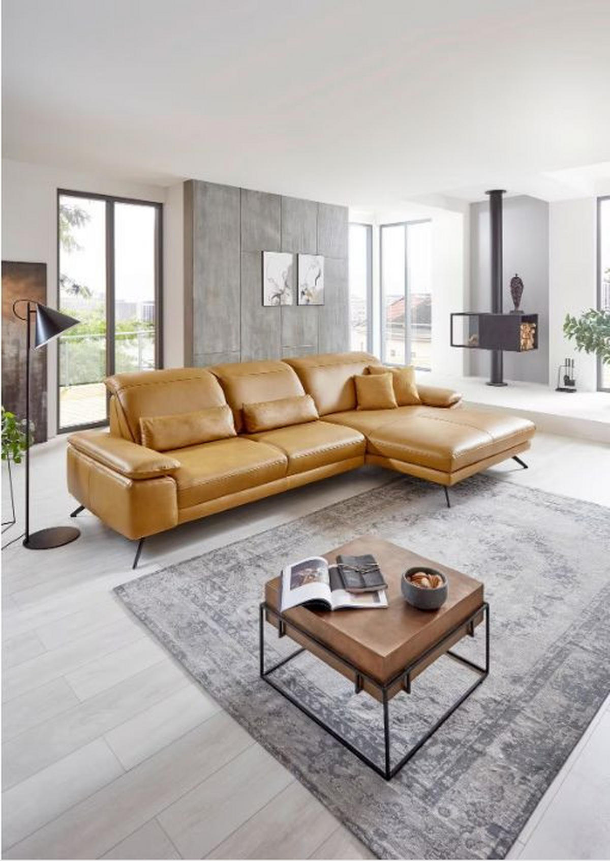 KUTNA GARNITURA koža    - crna, Design, koža/metal (332/229cm) - Beldomo Style