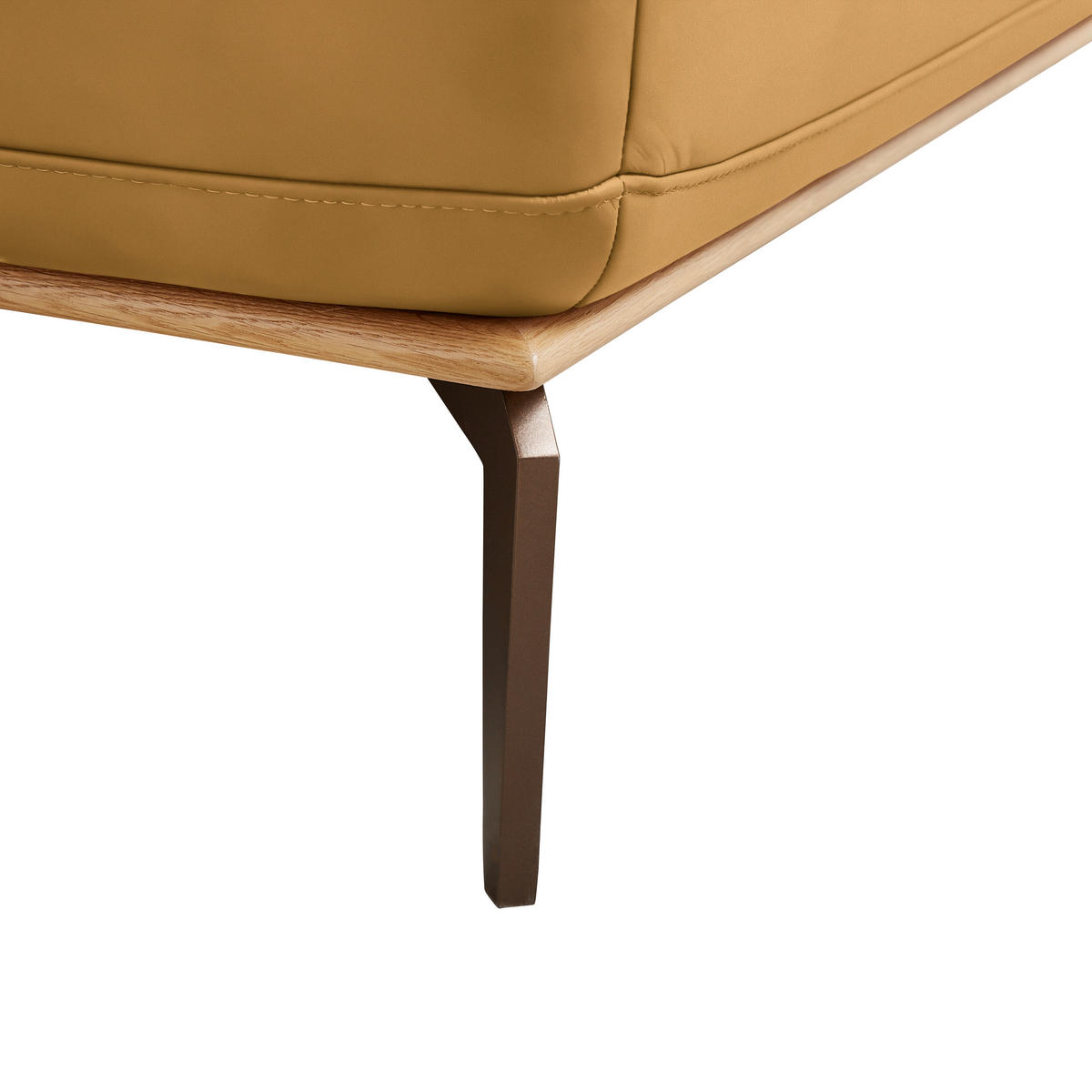 ECKSOFA in Echtleder Currygelb  - Currygelb/Bronzefarben, Design, Leder/Holz (176/314cm) - Valnatura