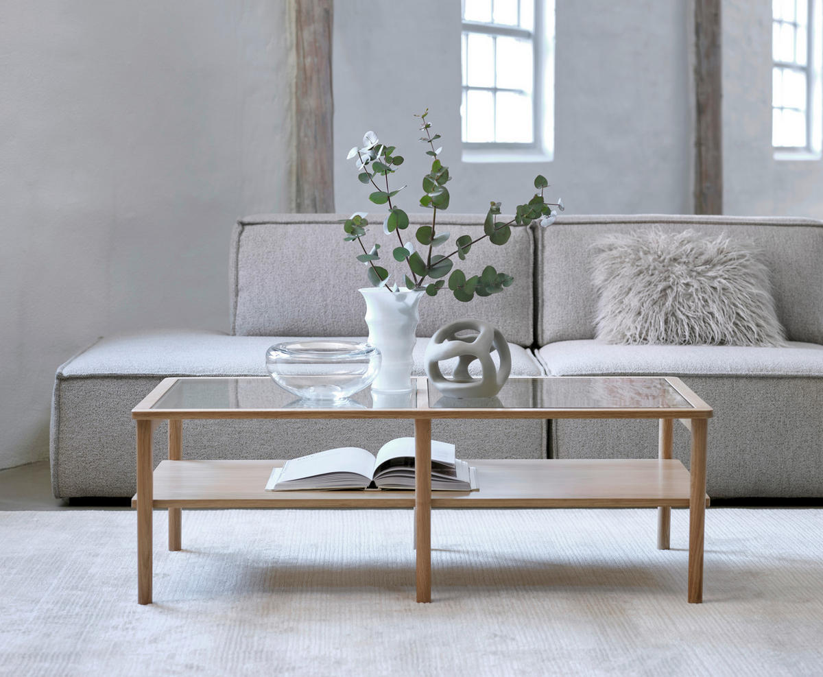 COUCHTISCH in Glas, Holzwerkstoff, Holz 120/60/41 cm  - Eichefarben, Basics, Glas/Holz (120/60/41cm) - Boxxx