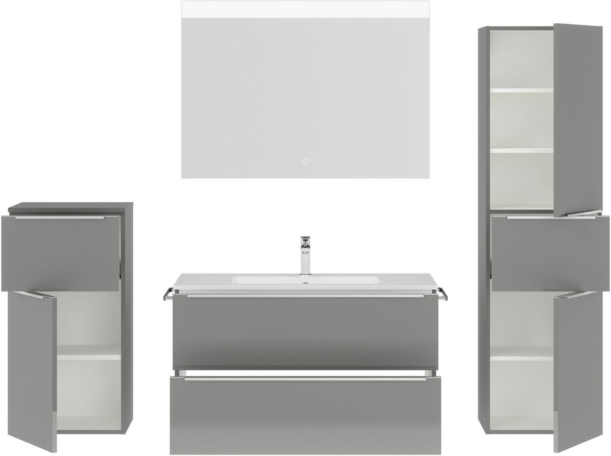 BADEZIMMER 5-teilig  in 191 cm  - Schieferfarben/Edelstahlfarben, MODERN, Glas/Holzwerkstoff (191cm) - Nobilia