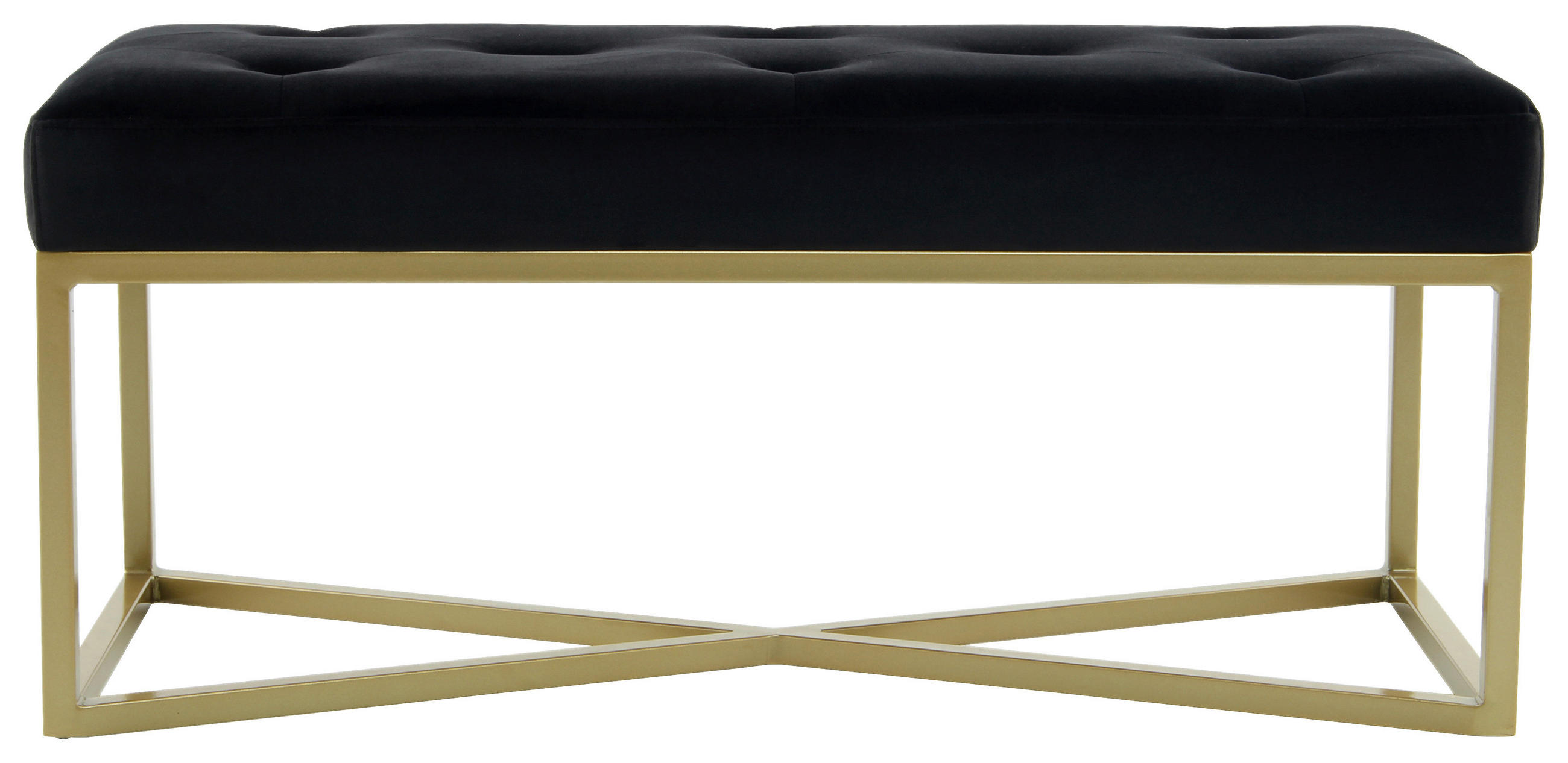 SITZBANK 40/40/90 cm Samt Schwarz, Goldfarben Sperrholz  - Goldfarben/Schwarz, Design, Textil/Metall (40/40/90cm) - Kayoom