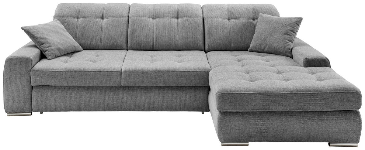 ECKSOFA FRIDO Dunkelgrau Chenille Rücken echt, Kopfteilverstellung, Sitztiefenverstellung  - Chromfarben/Dunkelgrau, KONVENTIONELL, Textil/Metall (283/186cm) - Livetastic