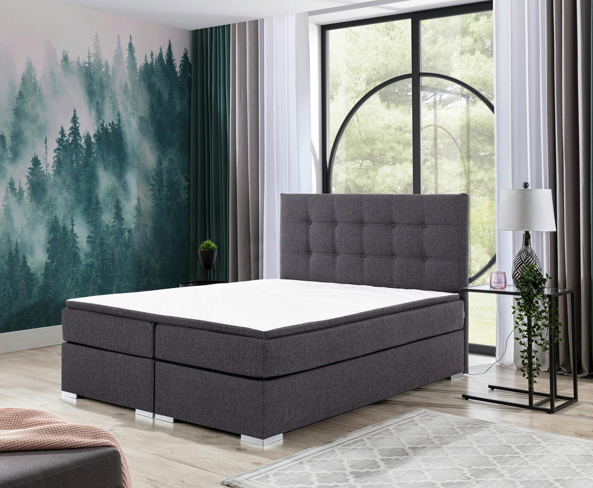 BOXBETT 160/200 cm  in Hellgrau  - Silberfarben/Hellgrau, Modern, Textil (160/200cm) - MID.YOU
