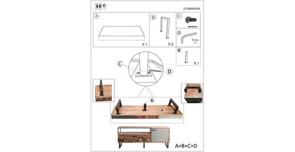 LOWBOARD Akazie, Recyclingholz Hartholz Grau, Akaziefarben, Hellbraun  - Hellbraun/Schwarz, Design, Holz/Stein (160/62/40cm) - Carryhome