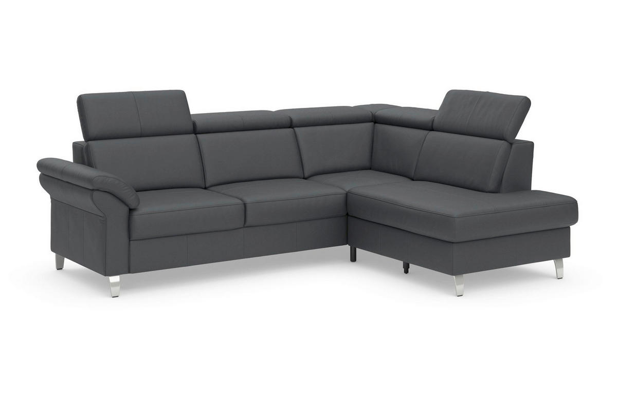 ECKSOFA 245/194 cm ARNGAST E in Echtleder Schwarz Kopfteilverstellung  245/194 cm  - Chromfarben/Schwarz, Basics, Leder/Textil (245/194cm) - Sit & More