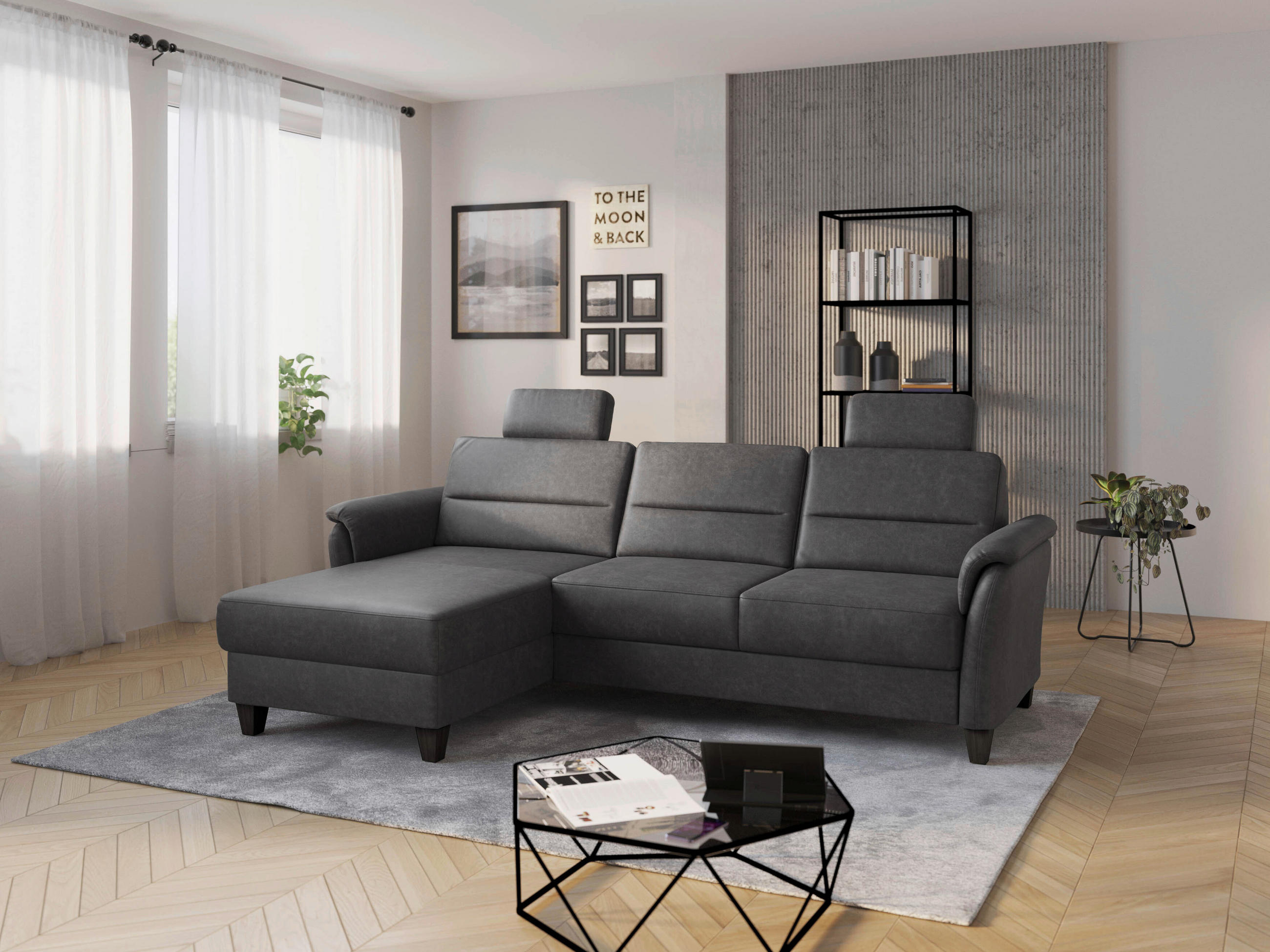 ECKSOFA PALMERA V Anthrazit Mikrofaser  - Wengefarben/Anthrazit, KONVENTIONELL, Holz/Textil (163/244cm) - Sit & More