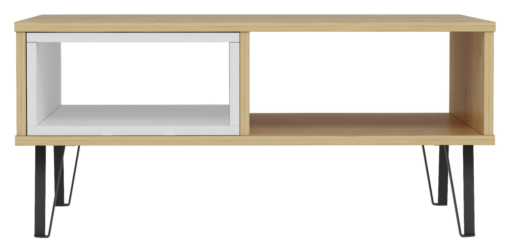 COUCHTISCH in Holzwerkstoff 90/60/41,1 cm  - Weiss/Eichefarben, Design, Holzwerkstoff/Metall (90/60/41,1cm) - Livetastic
