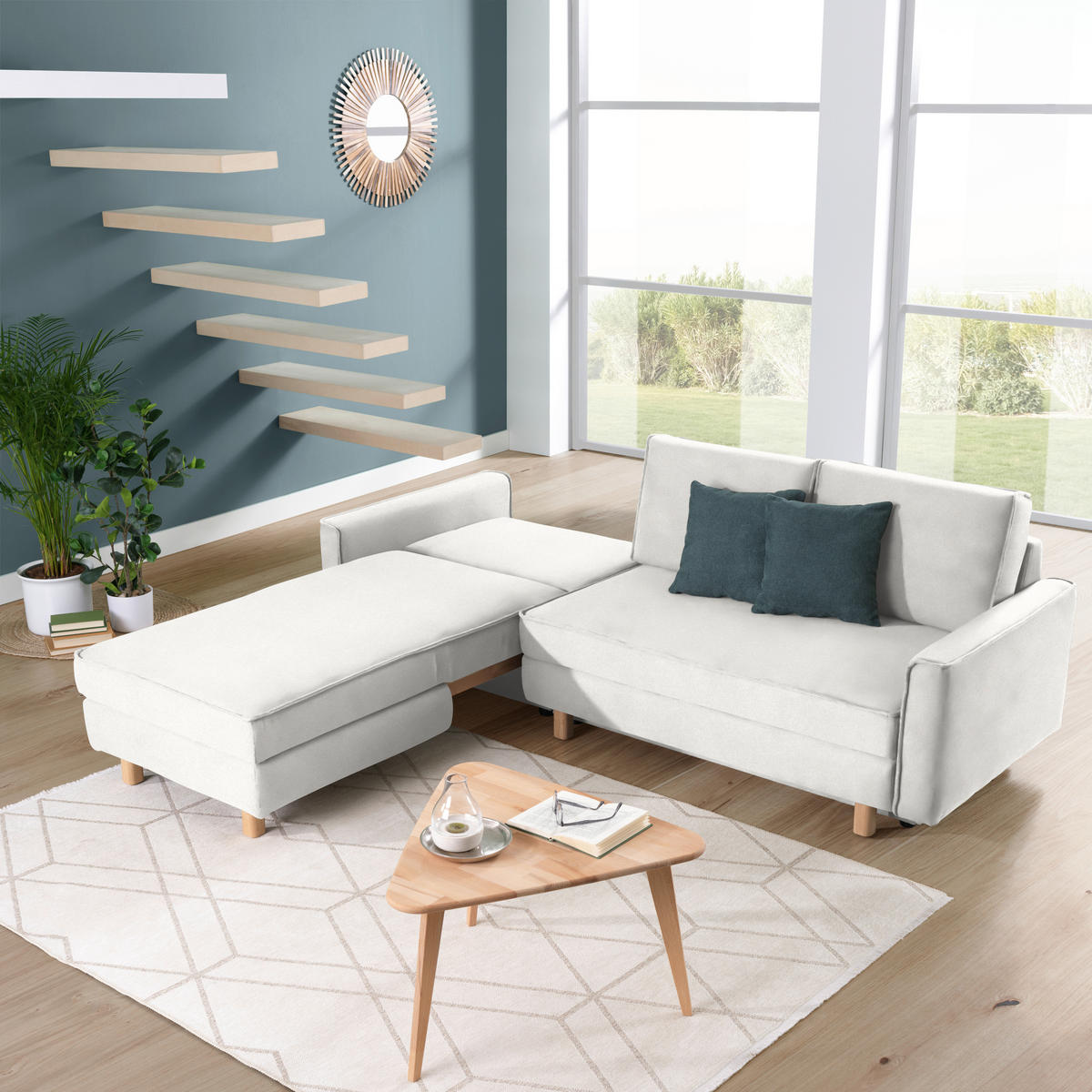 ECKSOFA in Chenille Ecru  170/237 cm  - Ecru/Eichefarben, KONVENTIONELL, Holz/Textil (170/237cm) - Sedda