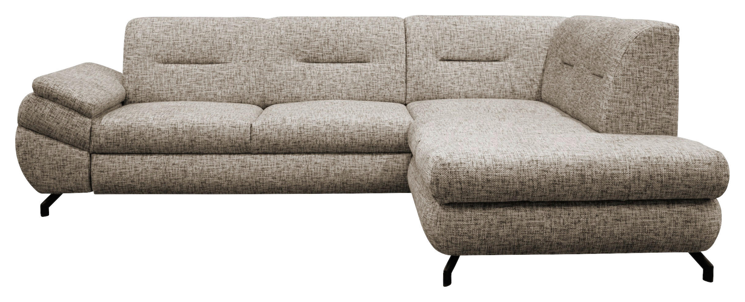 ECKSOFA in Struktur, Plüsch Hellbraun  - Hellbraun/Schwarz, Design, Textil/Metall (274/201cm) - MID.YOU
