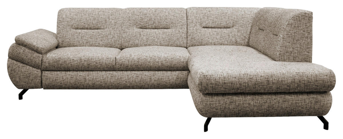 ECKSOFA Hellbraun Struktur, Plüsch  - Hellbraun/Schwarz, Design, Textil/Metall (274/201cm) - MID.YOU