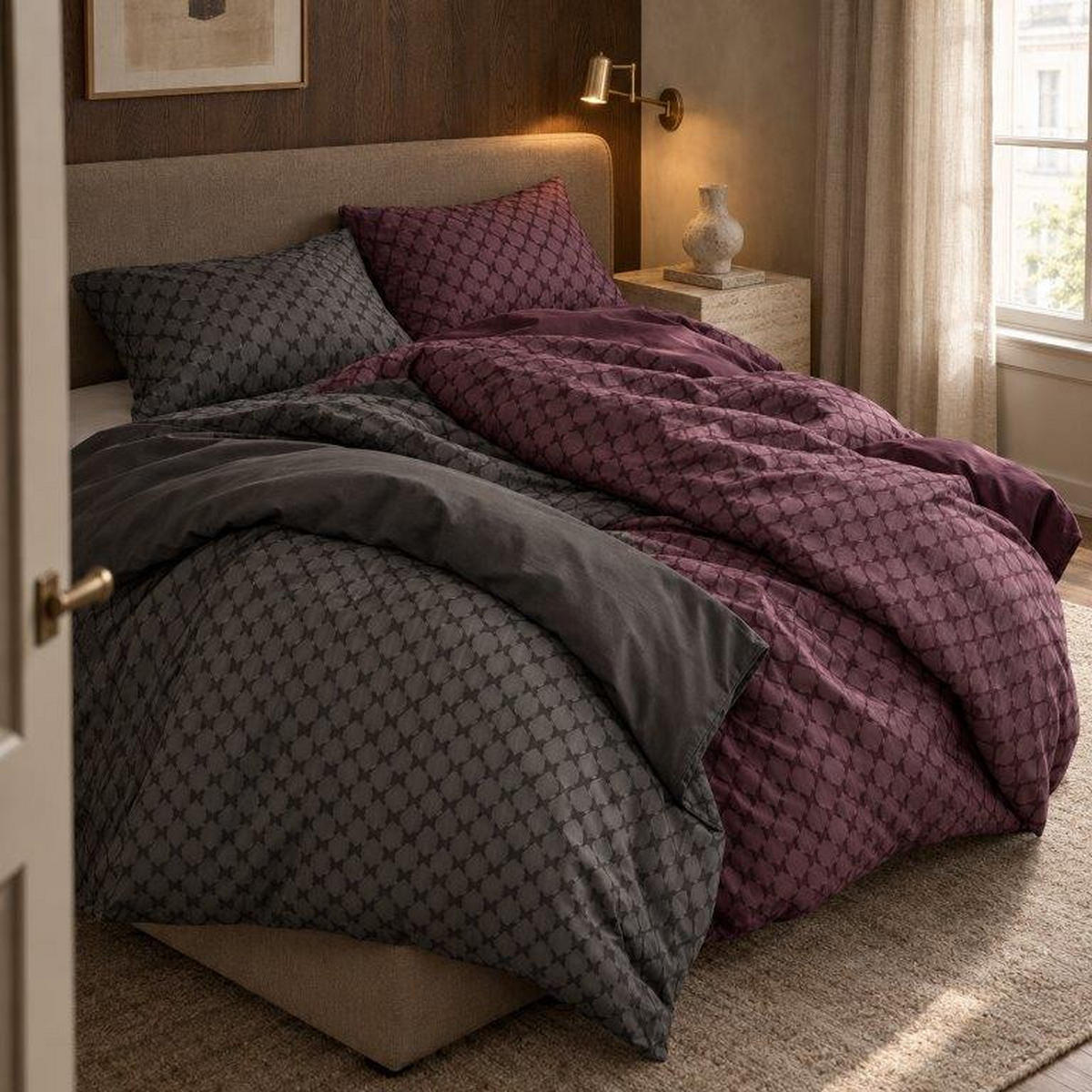 POSTELJINA SA DVA LICA STRIPES DK 200/200 cm saten antracit  - antracit, Dizajnerski, tekstil (200/200cm) - Dieter Knoll