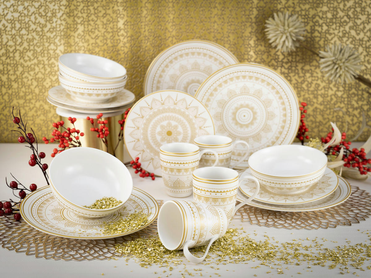 KOMBISERVICE 16-teilig  - Goldfarben/Weiß, Keramik - Creatable