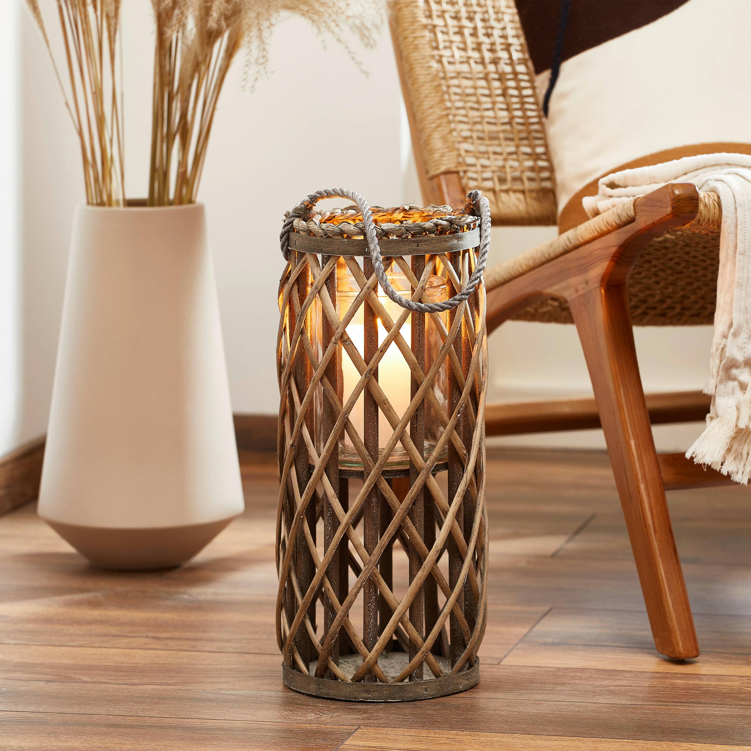LATERNE - Braun, Basics, Glas/Holz (18/40/18cm)