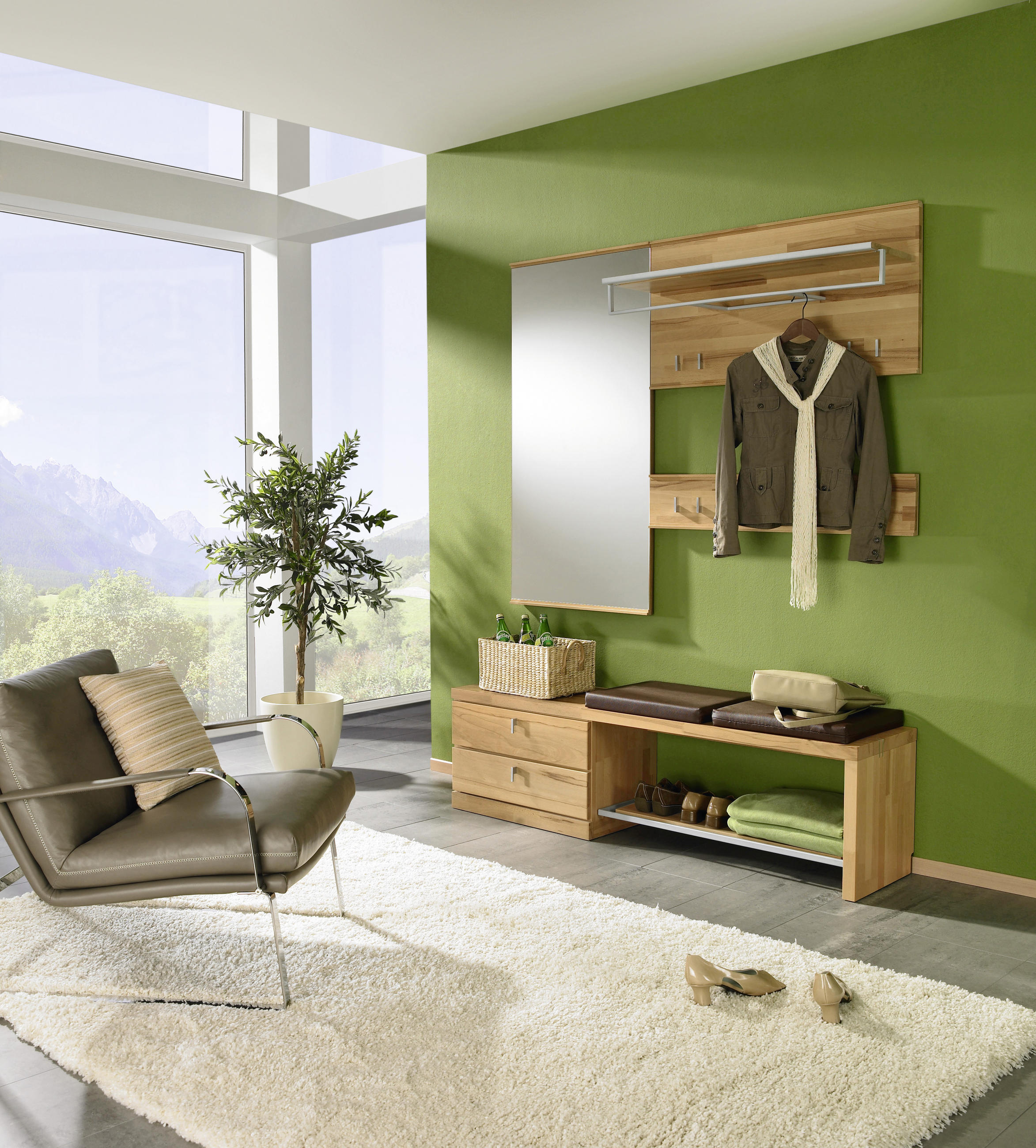GARDEROBE 4-teilig  in 160/200/38 cm  - Buchefarben, Design, Glas/Holz (160/200/38cm) - Linea Natura