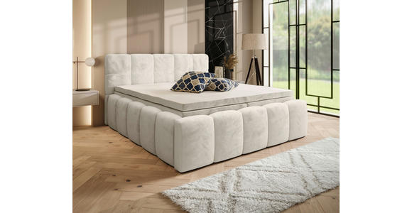 BOXBETT 160/200 cm,  in Beige, gepolstertes Kopfteil, Bettkasten, Topper, Matratzen, H3 + H3 = fest  - Beige/Schwarz, MODERN, Kunststoff/Textil (160/200cm) - Xora