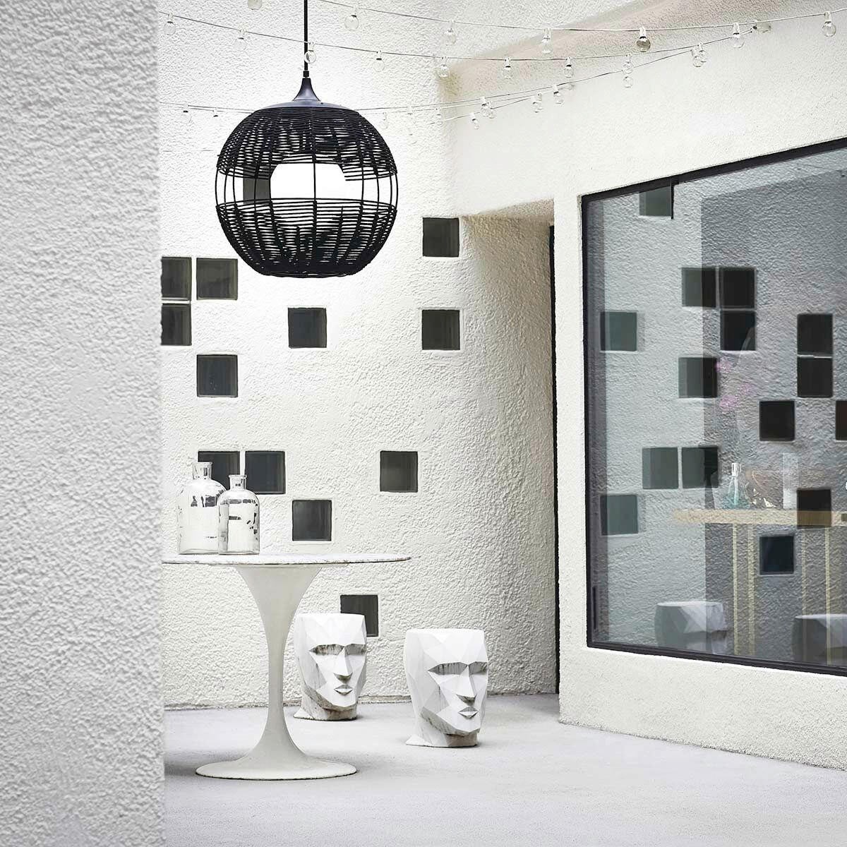 HÄNGELEUCHTE Maddox  75,6/61/61 cm  - Schwarz, Natur, Glas/Textil (75,6/61/61cm) - Elstead Lighting