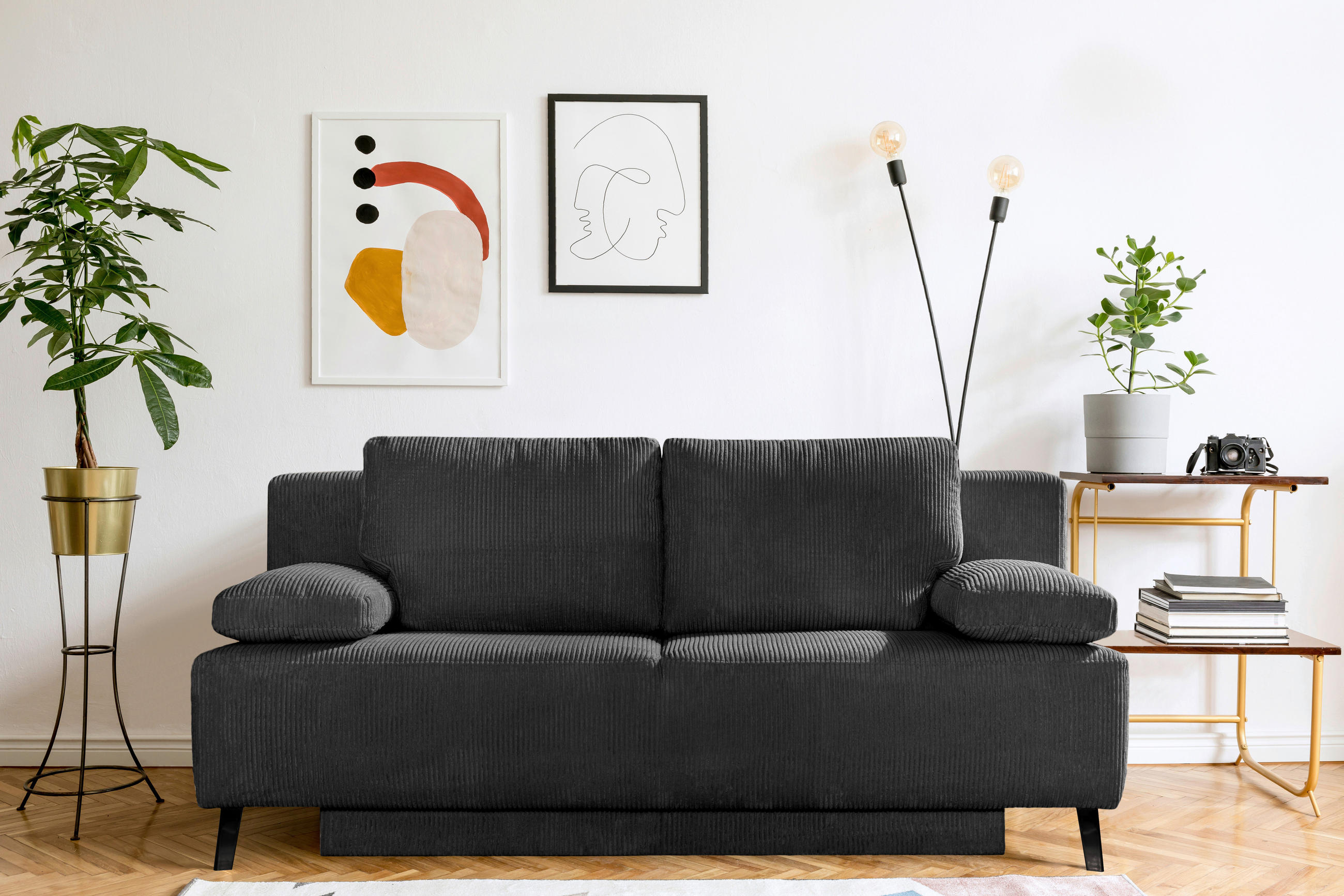 SCHLAFSOFA in Cord Grau  - Schwarz/Grau, Modern, Textil/Metall (197/92/88cm) - Novel