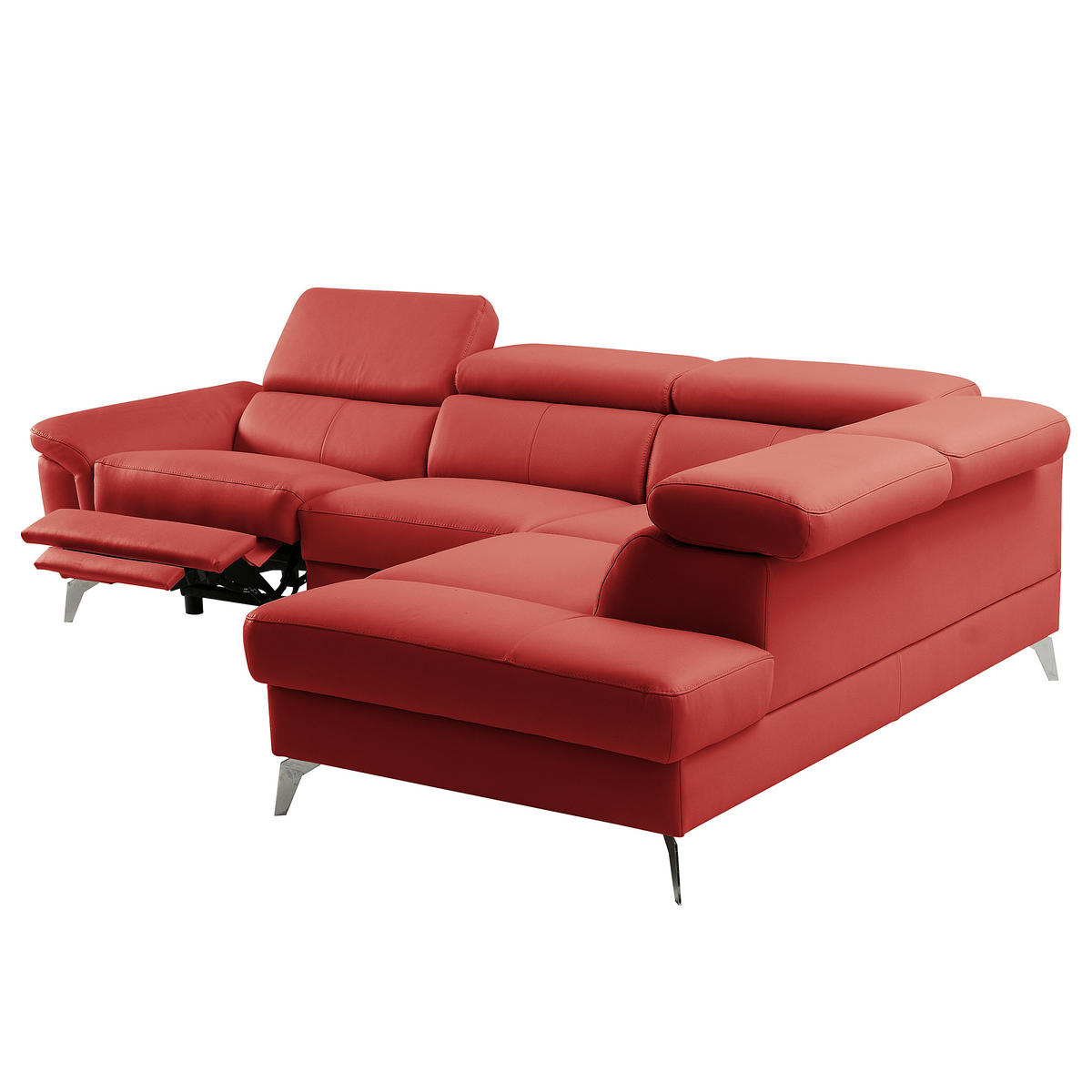 ECKSOFA Rot Echtleder Lederlook Rücken echt, Armteilverstellung, Relaxfunktion, Kopfteilverstellung  - Chromfarben/Rot, Design, Leder/Textil (265/210cm) - Livetastic