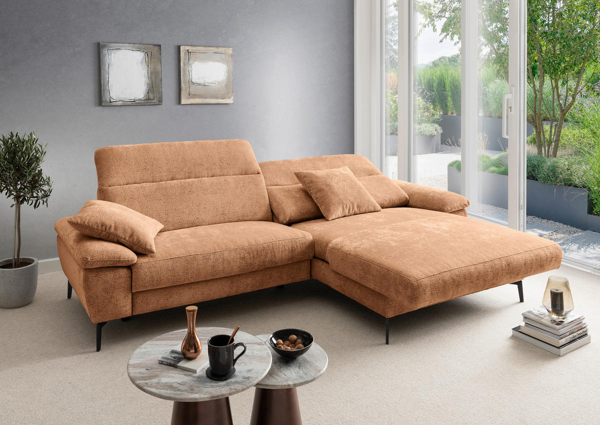 ECKSOFA Chenille Koralle  - Koralle/Schwarz, Konventionell, Textil/Metall (300/178cm) - Livetastic