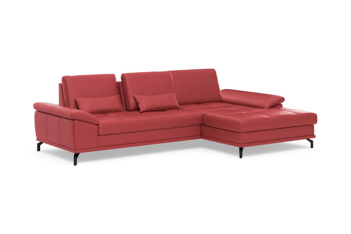 ECKSOFA COSTELLO E Rot Echtleder Nierenkissen, Armteilverstellung, Sitztiefenverstellung  - Rot/Schwarz, Basics, Leder/Textil (301/176cm) - Sit & More