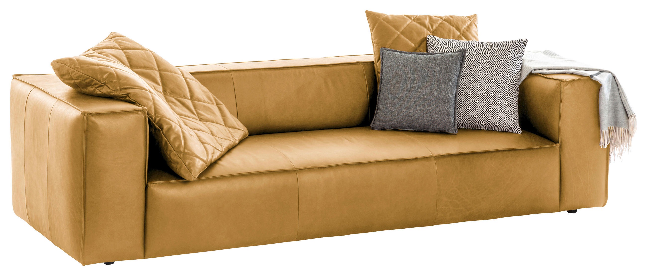 3-SITZER-SOFA around the block Echtleder Gelb  - Gelb, MODERN, Leder/Kunststoff (260/66/104cm) - Chilliano